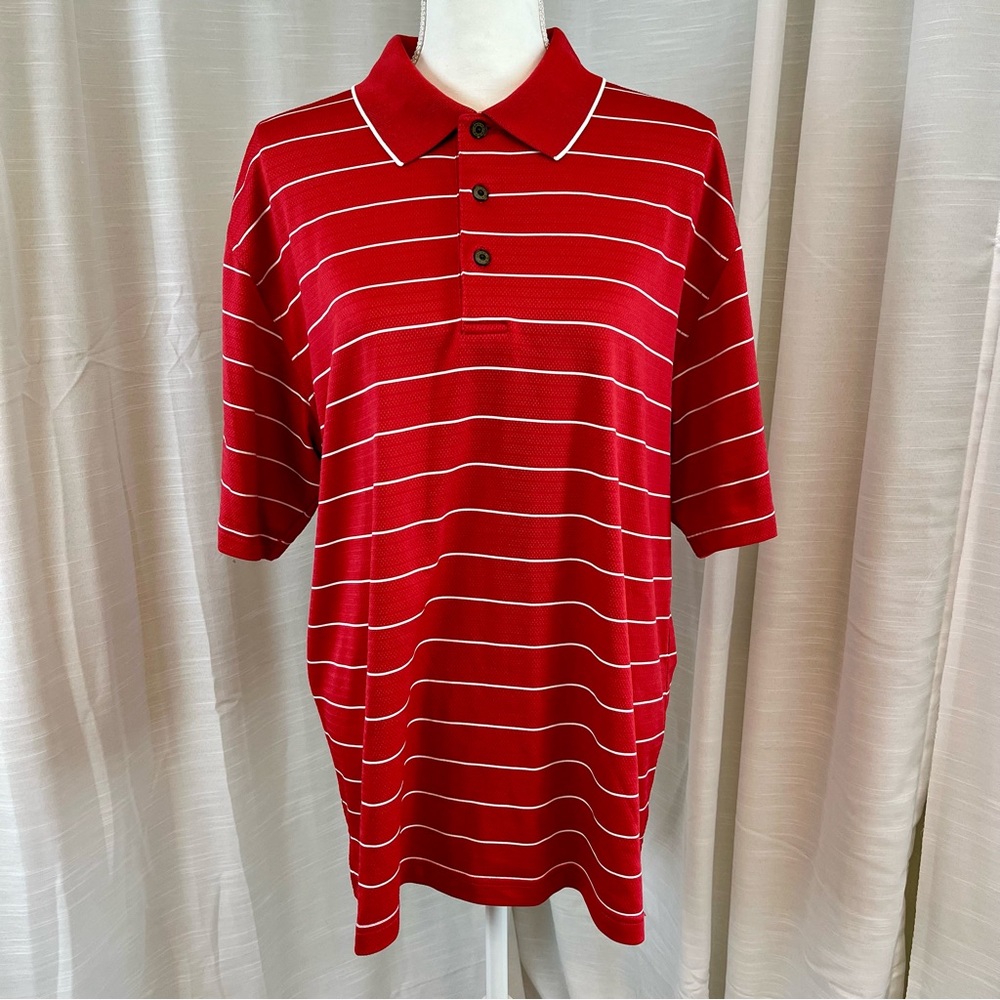 GRAND SLAM Golf Polo Collared Button Front Red and White Stripes Size L